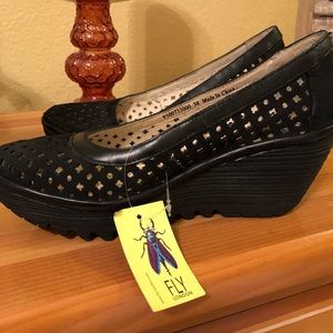 Fly London Black Espadrille Pump Wedge 38 brand new